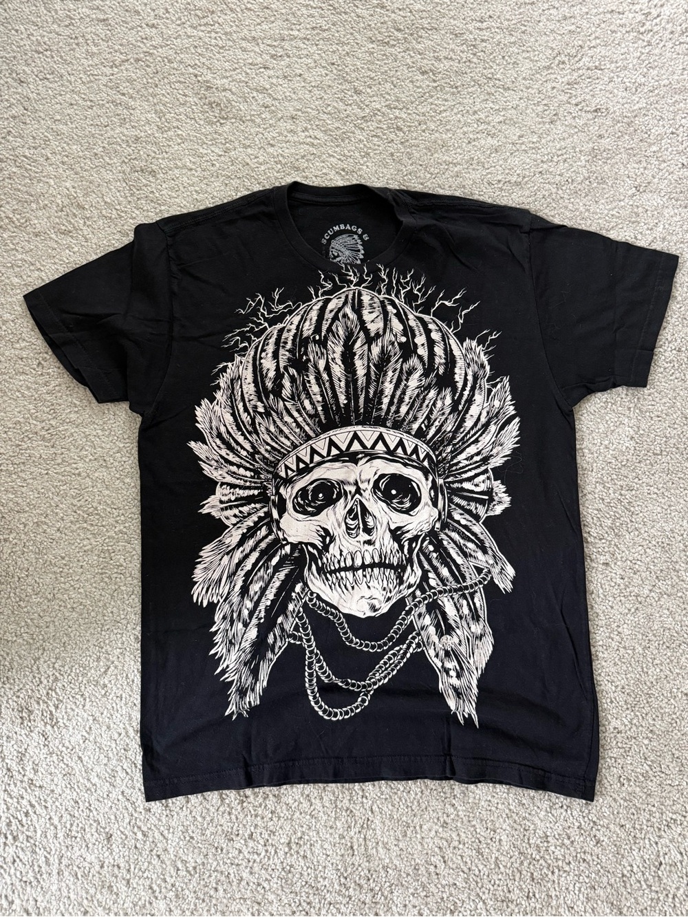 Black Graphic Skull Headdress Men's T-Shirt
